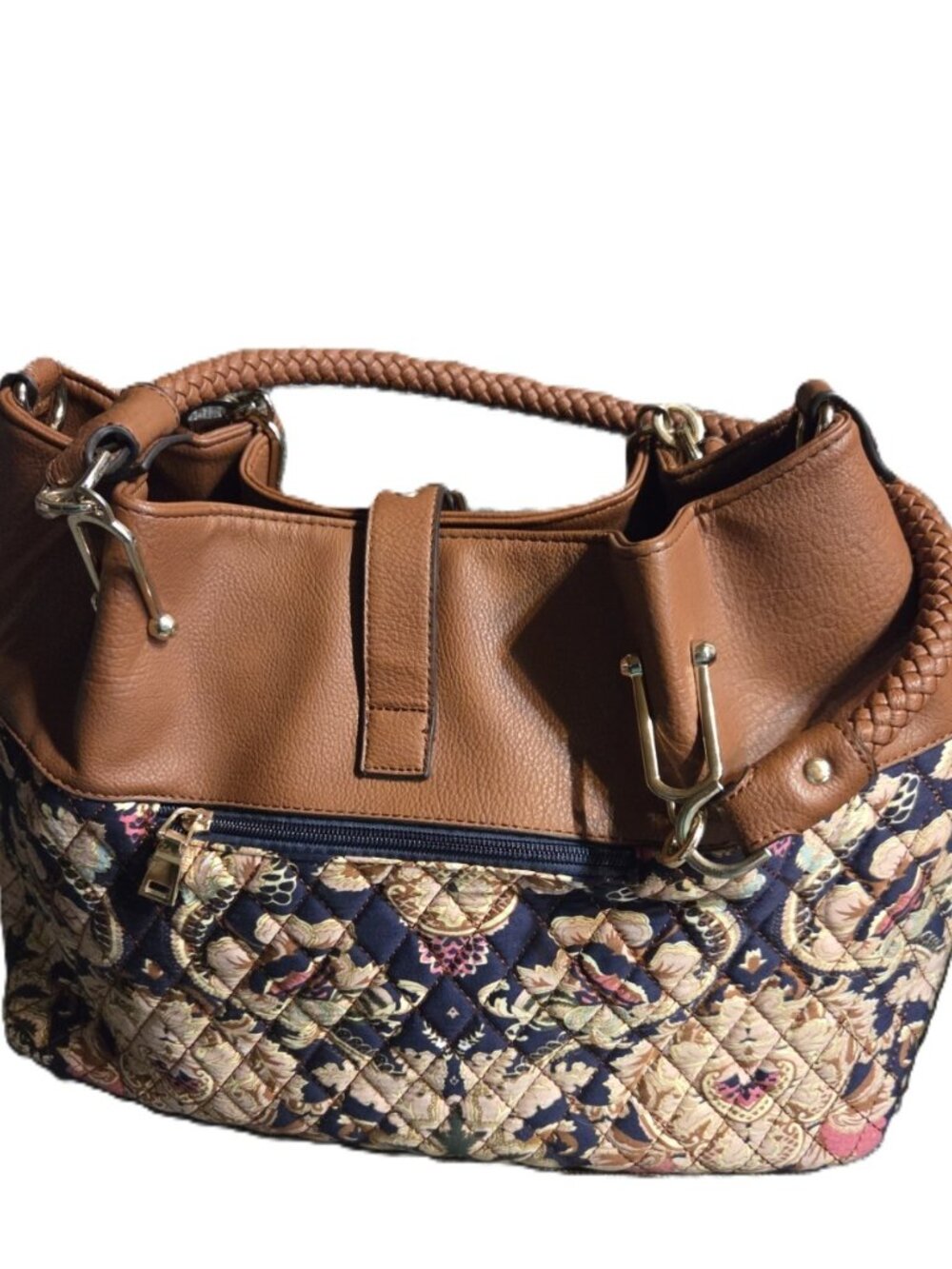 Black Rivet Quilted Floral Tapestry Tote Shoulder Bag & Wristlet Boho - Picture 7 of 8